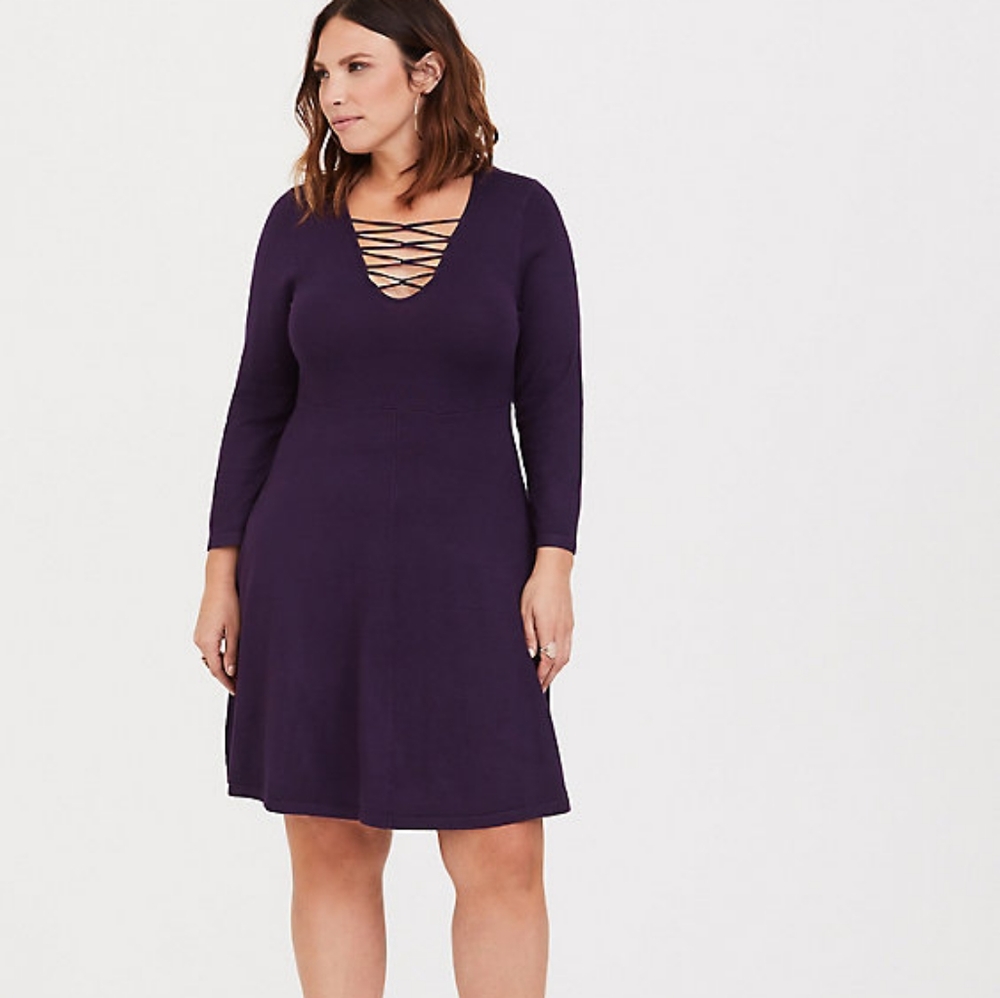 *SOLD* NWT Purple Lattice Skater Sweater Dress
